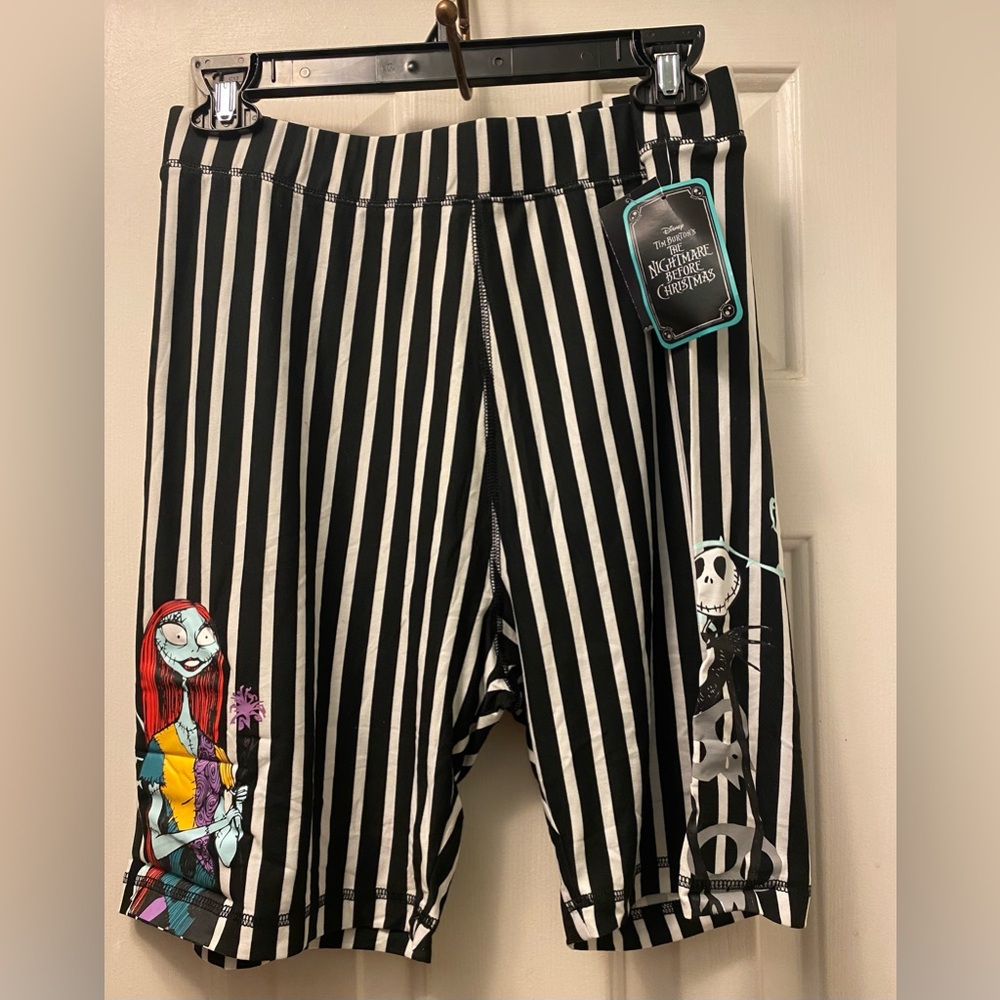 NWT Black/White Striped Nightmare Before Christmas biker jegging tight Shorts